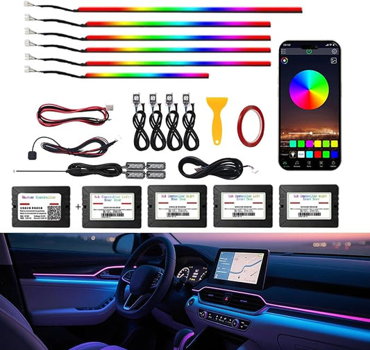 RGB 14 in 1 Interior Car LED Strip Light with Wireless APP,16 Million Interior Lights Car Dreamcolor Acrylic Ambient Lighting 600 LED Music Sync Neon Lights Kits (14 in 1 Set + App Control)