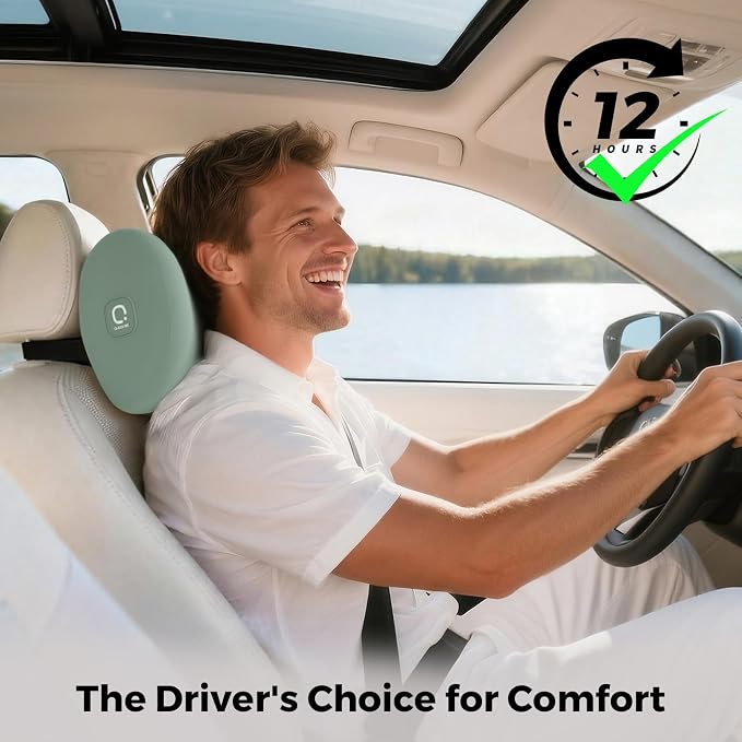 BEBAS Memory Foam Car Headrest Pillow - Breathable Neck Support Pillow for Driving, Universal Fit Cars/SUVs/Tesla/Toyota & Office Chair, Removable Cover (Green, 4-Season)