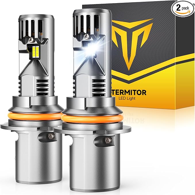 Termitor 9007/HB5 Light Bulbs 50000LM 900% Brighter High/Low Beam 6500K White Super Bright, 1:1 9007 Mini Size Fog Light with Cooling Fan, Plug & Play, Canbus Ready, IP68 Waterproof, Pack of 2.