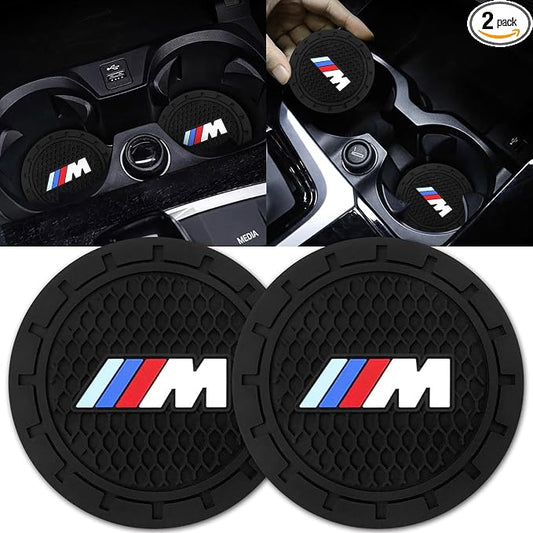 Black Silicone Car Coasters for BMW M Series Non-Slip Car Cup Holder Coasters,Car Interior Accessory for Car Cup Holder 2Pcs 2.75 Inch