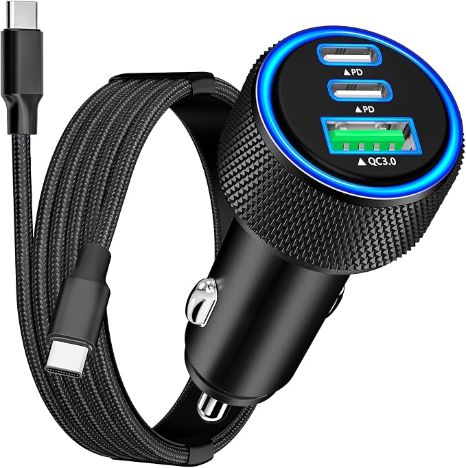 [Apple MFi Certified] iPhone 17 Car Charger, Rombica 3-Port 67W USB-C&USB-A Car Phone Charger Car Accessories PD/QC Fast Car Charging + Type-C Braided Cord for iPhone 17/17 Pro/16 Pro/15/Galaxy/Pixel