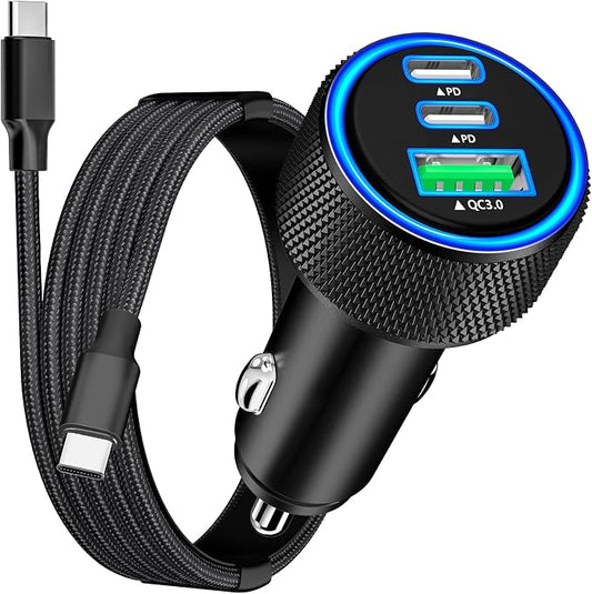 [Apple MFi Certified] iPhone 17 Car Charger, Rombica 3-Port 67W USB-C&USB-A Car Phone Charger Car Accessories PD/QC Fast Car Charging + Type-C Braided Cord for iPhone 17/17 Pro/16 Pro/15/Galaxy/Pixel