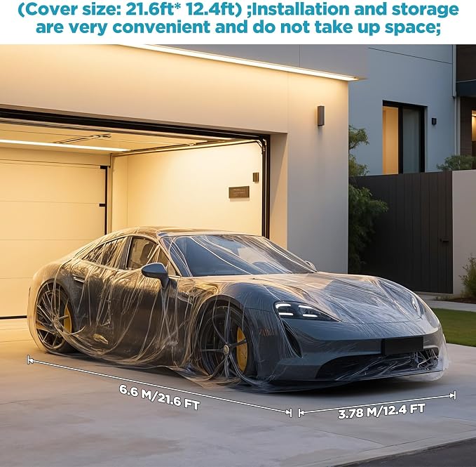 Molain 10 Pack Disposable Car Cover Clear Plastic Car Cover, Waterproof Universal Rain Dust Garage Covers with Elastic Band, Cars Covers for Outdoor Snow/Rain (12.4 ft x 21.6 ft)