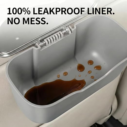 Hanging Car Trash Can, Leakproof Garbage Bin with Lid, Gary | ABS Construction, Clip-On Door/Back Seat Pocket Mount, Waterproof Liner, Push-Top Opening, For Suvs, Trucks, Sedans, Vans