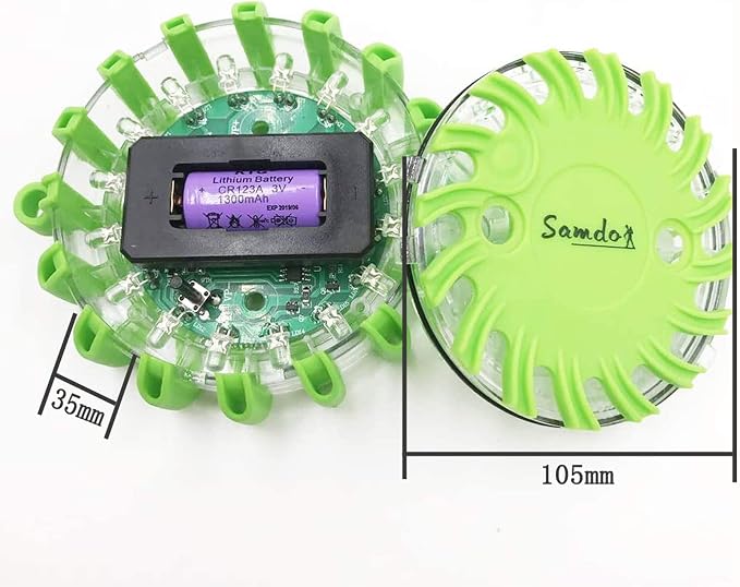 SAMDO Waterproof 9 Patterns Magnetic Beacon Lamp, Emergency Light, LED Road Flares Emergency Lights CR123A (Green)