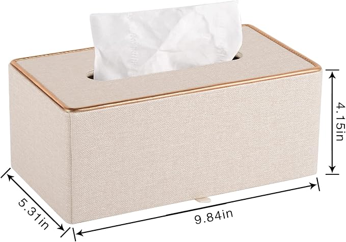 Fashion Leather Tissue Box Holder,Rectangular Tissue Box Cover for Bathroom Dresser Night Stand,Napkin Box Drawer Paper Dispenser,Home Office car Tissue Holder with Magnetic Bottom (Beige)
