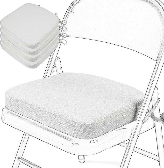 SINOSSO Memory Foam Chair Cushions for Folding Chairs 4 Pack, Thickened 2" Square Pads with Ties for Kitchen Chairs, Indoor Non-Slip Dining Chair Seat Cushions (Set of 4, Beige-Gray)