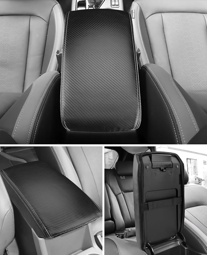 INTGET for 2026 Subaru Crosstrek/Impreza Accessories 2024 2025 Center Console Cover Leather Car Armrest Arm Rest Box Lid Middle Console Seat Cover Protector (Carbon Fiber Texture, 2024+)