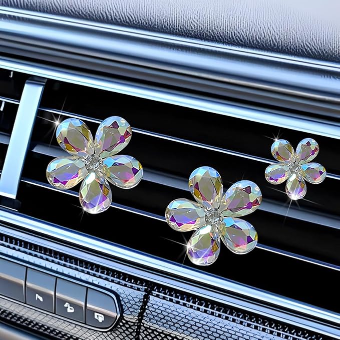 5PCS Bling Flower Car Air Vent Clips, Crystal Rhinestone Vehicle Air Conditioning Outlet Clip, Diamond Automotive Interior Decoration Charm, Universal for Automobile RV Truck (Multicolor)