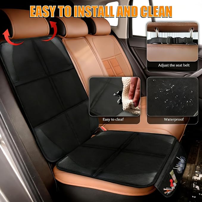 Bacgnyer Car Seat Protector 2 Pack, with Non-Slip Backing and Mesh Pockets | Carseat Seat Protectors for Child Baby Car Seat Mat Vehicle Pet Cover, Waterproof & Durable 600D Fabric Car Seat Cover
