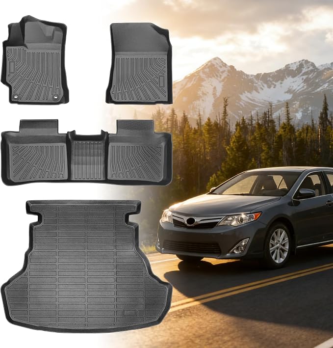 Floor Mats for Toyota Camry 2012-2017, 1st & 2nd & Cargo Liner | Custom Fit Camry LE SE XLE XSE Hybrid LE SE XLE, TPE Anti-Slip Waterproof 2012 Camry Floor Mats Car Accessories