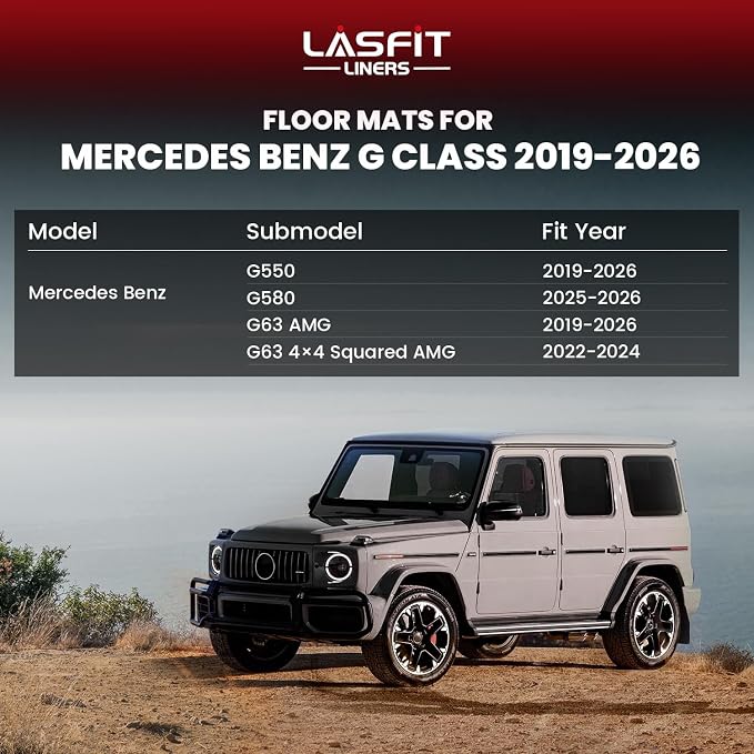 LASFIT Cargo Mat for Mercedes Benz G Class G550 / G580 / G63 AMG SUV 2026 2025 2024 2023 2022 2021 2020 2019, All Weather TPE Custom Fit Cargo Liner for G Class Trunk Mat, Black
