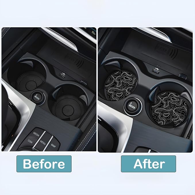 Car Cup Holder Coasters, 2 Pack – 2.75" Universal Auto Anti-Slip Insert Coaster, Rubber Car Coasters, Personalized Car Accessories for Women & Men (Topography)