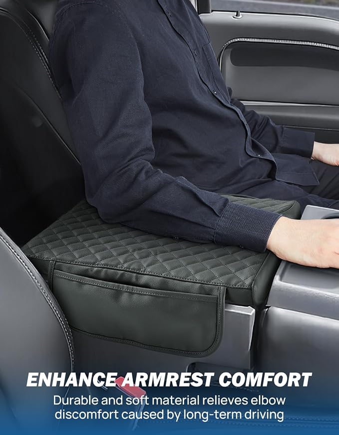 JOYTUTUS Center Console Cover Compatible with 2015-2026 Ford F150, 2017-2026 F250 F350 F450 with 40/20/40 Jump Seat, Leather Armrest Cover Center Console Cushion w/Side Pockets, Gray (Jump Seat Only)