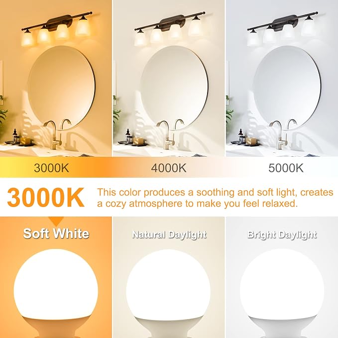 8 Pack E26 Base Bathroom Light Bulbs 3000K Soft White, G25 LED Globe Light Bulbs 60Watt Incandescent Equivalent, Round Light Bulb for Vanity Mirror, 5W, 500LM, Non-Dimmable