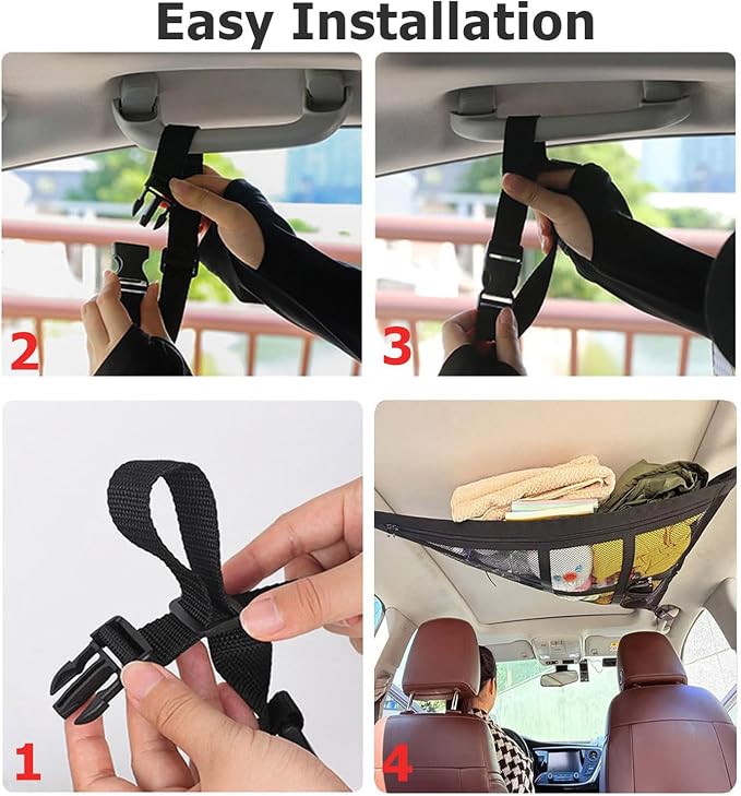 Car Ceiling Cargo Net for Honda Accord Sedan 4-Door 2008-2012 | Interior Overhead Cargo Net Adjustable Road Trip Space Saver Accessory