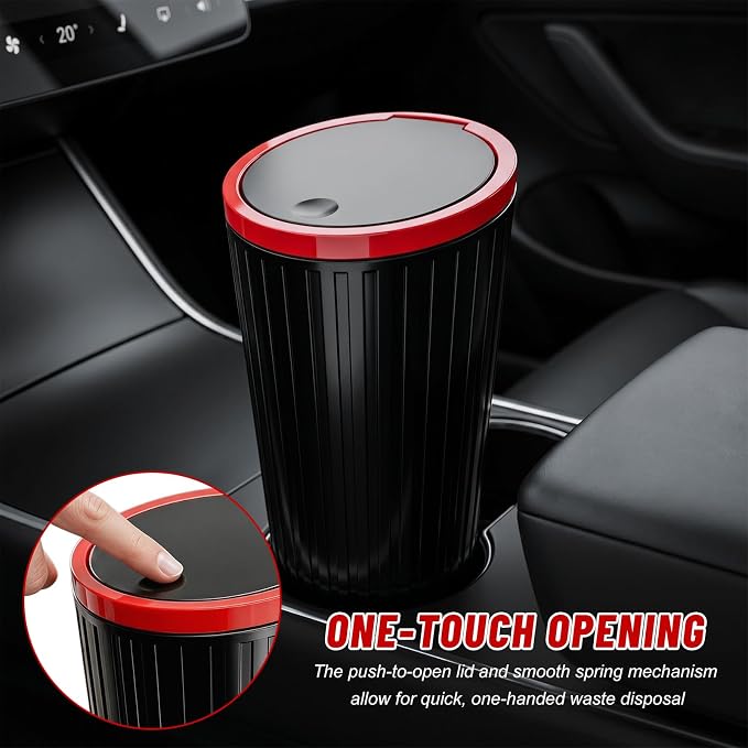 Car Trash Can with Lid, Leakproof Auto Cup Holder Garbage Can with Trash Bags, Waterproof Dustbin Container Waste Organizer for Vehicle Home Office, Car Accessories (Black & Red)