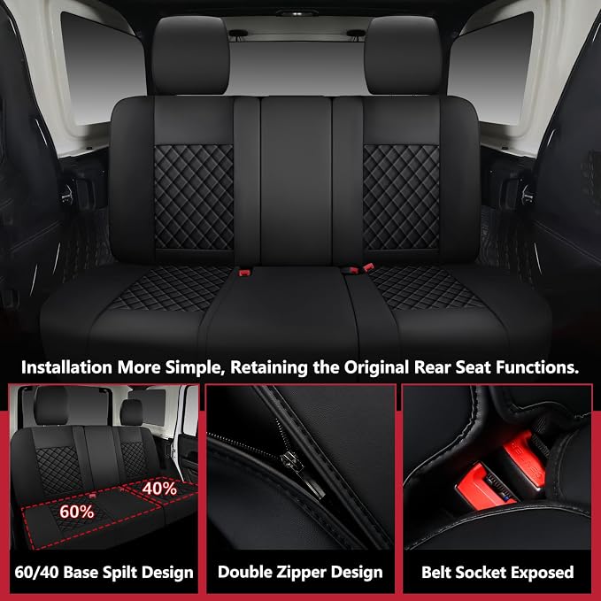Wrangler Seat Covers 2018-2026,Custom Fit for Jeep Wrangler JK JL 4 Door Unlimited Sahara/Sport/Rubicon X 392 Willys,Waterproof Faux Leather and Lumbar Support (Black, Full Set-5 seats(18-26))