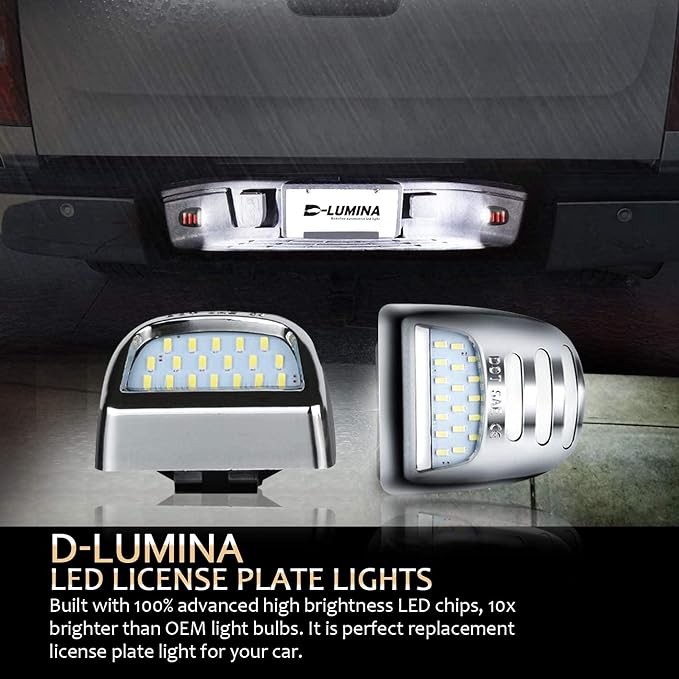 D-Lumina Red OLED Neon Tube Chrome LED License Plate Light Assembly Fit Chevy Silverado GMC Sierra 1500 2500 3500 Suburban Tahoe Yukon XL Cadillac Escalade EXT, Rear Tag Lamp 6000K White 2-Pieces