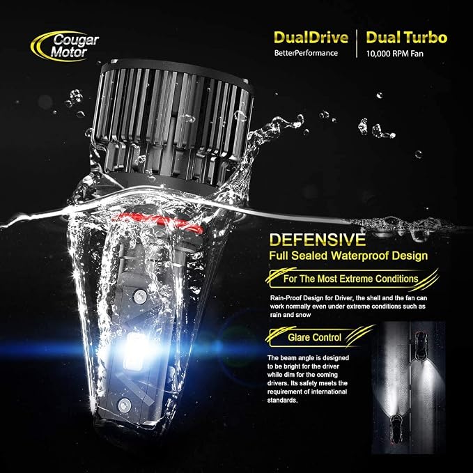 Cougar Motor 9005 Bulbs, HB3 Light Bulb K16 Series 6000K White 9005 Fog Light Plug and Play Driving Light Bulbs IP67 Waterproof Fog Light or Off-Road - Pack of 2