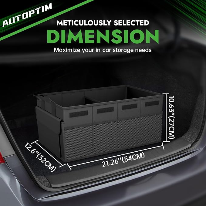 AUTOPTIM Car Trunk Organizer - Collapsible Car Organizer with Non Slip Bottom & Multiple Pockets for Groceries, Trunk Storage with Base Panel for SUV Sedan Van, 2 Compartments (Black, Medium, 2 Pack)