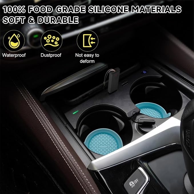 Ohleats 2 PCS Car Cup Coaster, 2.75 Inch Silicone Non-Slip Auto Cup Holder Insert Coasters, Universal Recessed Drink Cup Mat for Most Vehicles, Interior Decor Car Accessories (Ether)