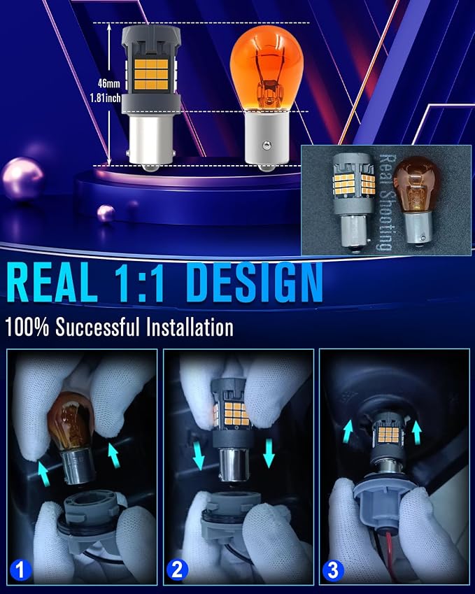 7506 LED Bulb Amber With Built in Load Resistor 1156 Turn Signal Lights Anti Hyper Flash CANBUS Error Free,1141 BA15S 1003 P21W 1156A LED Bulb,2pcs