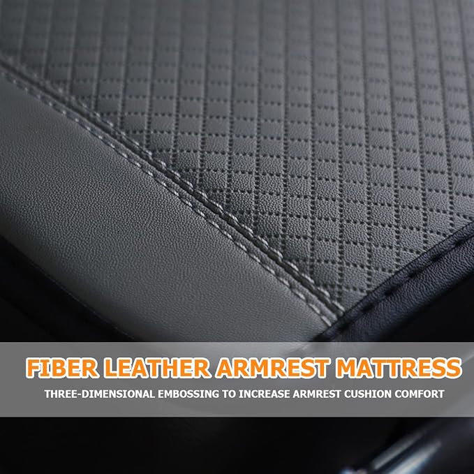 8sanlione Car Armrest Storage Box Mat, Fiber Leather Car Center Console Cover, Car Armrest Seat Box Cover Accessories Interior Protection for Most Vehicle, SUV, Truck, Car (Gray)