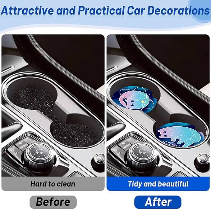 2 Pack Cat Car Cup Holder Coasters Neoprene Anti Slip Rubber Mat | Cats Car Accessories Interior Decor 2.75" Universal Size Insert Auto Coasters Cat Gifts for Women Men Pet Love