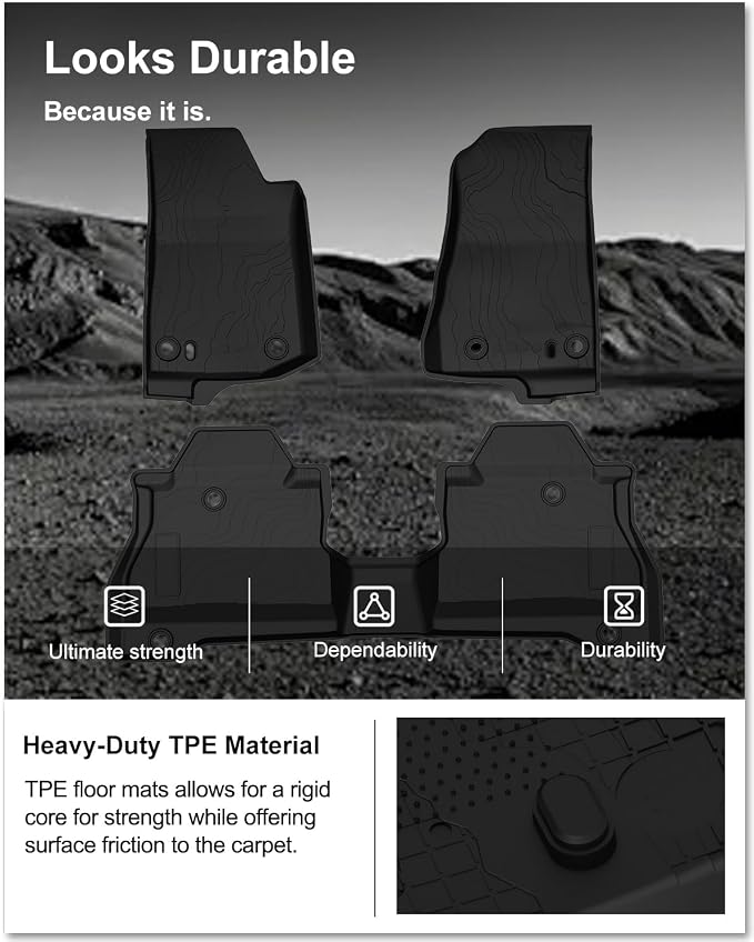 Kiwi Master Floor Mats for 2020-2026 Jeep Gladiator | OEM Replacement 82215626AB, Custom Fit All Weather Car Mats, Heavy Duty TPE Floor Liners, Front & Rear 2 Row Set, Black