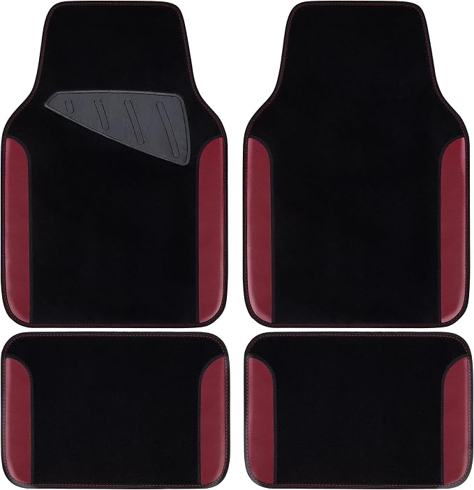 CAR PASS Waterproof Universal Fit Car Floor Mats, Car Mats Fit for SUV,Vans,sedans, Trucks,Set of 4pcs Car Carpet with Driver Heel Pad（Black and Burgundy）