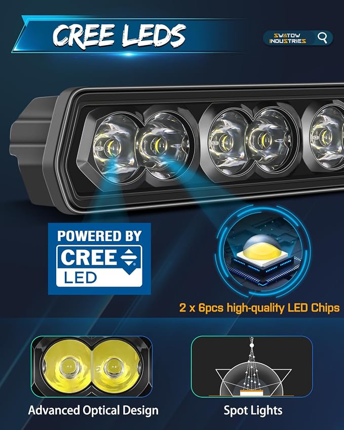 6 Inch CREE LED Light Bar, SWATOW INDUSTRIES 6" Spot Pod Lights Offroad Auxiliary Work Lights Ditch LED Pods Waterproof Fog Light for Truck F150 Wrangler Ram E-Bike Dirt Bike Motorcycle UTV ATV