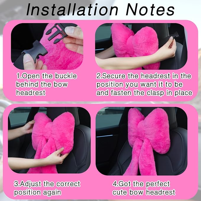 Macarrie 2 Pcs Rose Red Car Neck Pillow Plush Butterfly Bow Car Headrest Pillow Comfortable Seat Neck Support Cute Head Rest Accessories for Driving Travel Driver Chair Girl Interior Decor(Solid)