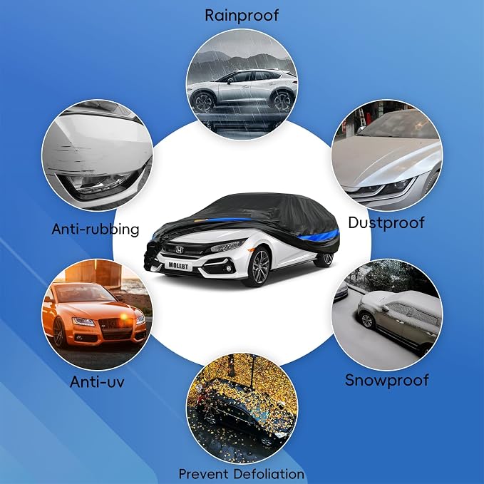 Car Cover Waterproof All Weather for Automobiles, Universal Fit Honda Civic Insight, Toyota Corolla Prius, KIA Forte, Hyundai Elantra, Volkswagen Jetta, Nissan Sentra, Ford Focus etc.