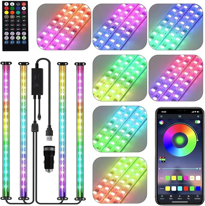 Dreamcolor RGB+IC 72 LED Interior Car Strip Lights with Smart APP Remote Control, Music Sync Under Dash Footwell Neon Internal Lighting Kit Multicolor,12V LED Strip Lights for Cars, Trucks, SUVs