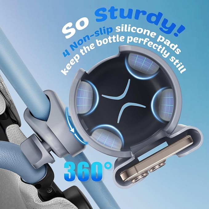 Walker Cup Holder with Phone Holder, Stroller Wheelchair Bike Accessories | Universal Cup Holder Attachment for Rollator Mobility Scooter, Elderly Seniors Gifts, Accessories for Doona, Uppababy, Nuna