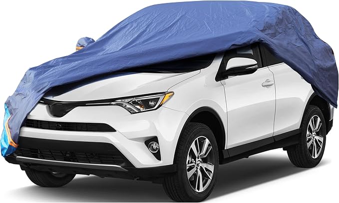 Car Cover Waterproof All Weather, 6 Layers Outdoor Full Exterior Cover Rain Sun UV Snowproof Protection with Zipper Cotton, Mirror Pocket for Toyota RAV4