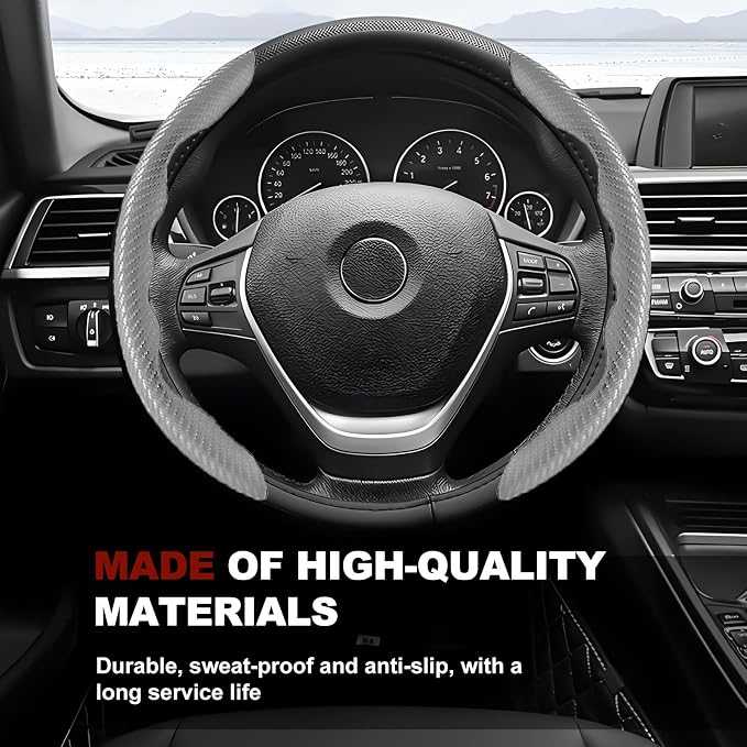 Universal Fit Carbon Fiber Steering Wheel Cover, Segmented Steering Wheel Protector, Carbon Fiber Anti-Skid Steering Wheel Cover Car Interior Accessories (2 Pcs Grey)