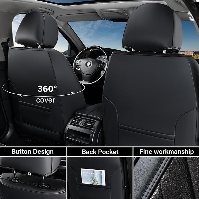Coverado Car Seat Covers Front Seats, 2 Pack Waterproof Leather Seat Covers for Cars, Luxury Car Seat Protector, Anti-Slip Design Seat Cushions, Black Seat Covers Universal Fit for Most Cars