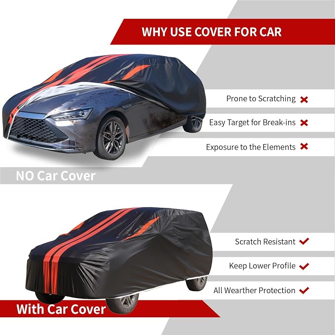 Car Covers for Automobiles, 6 Layers Car Cover Waterproof All Weather, Outdoor Car Cover Sun UV Rain Snow Wind Protection, Full Exterior Cover Fit for 181"(181 * 73 * 65 inch) SUV
