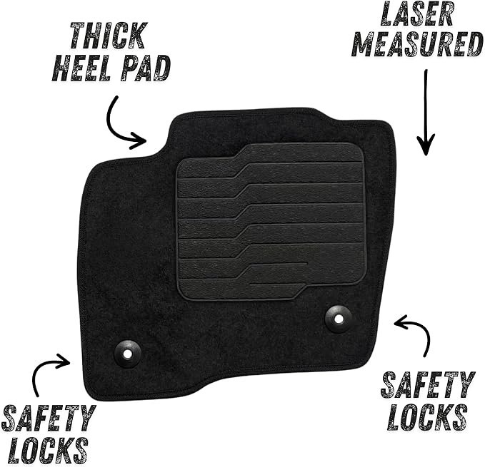 ecoMats Carpet Floor Mats Compatible with 2015 to 2024 Ford Edge, with Non-Slip Driver Heel Pad and Safety Locks, Front and Rear, Black