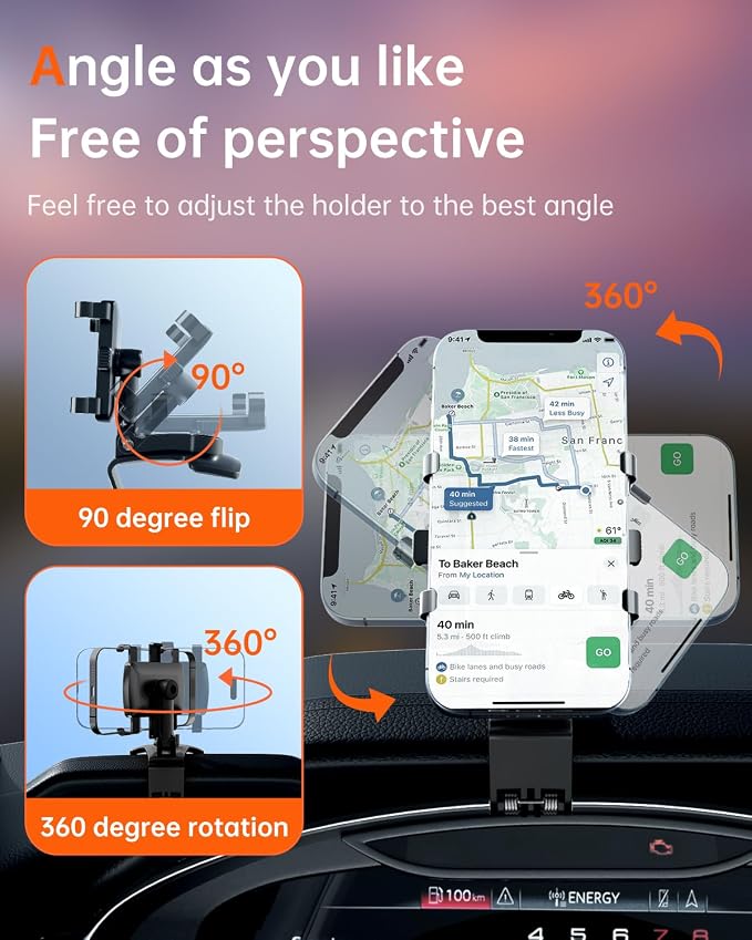 Car Phone Holder Mount Dashboard Upgrade 360 Degree Rotation Rear View Mirror and Sun Visor Multifunctional Clip Design Car Universal Phone Mount Compatible with 4-7 inch cellphones