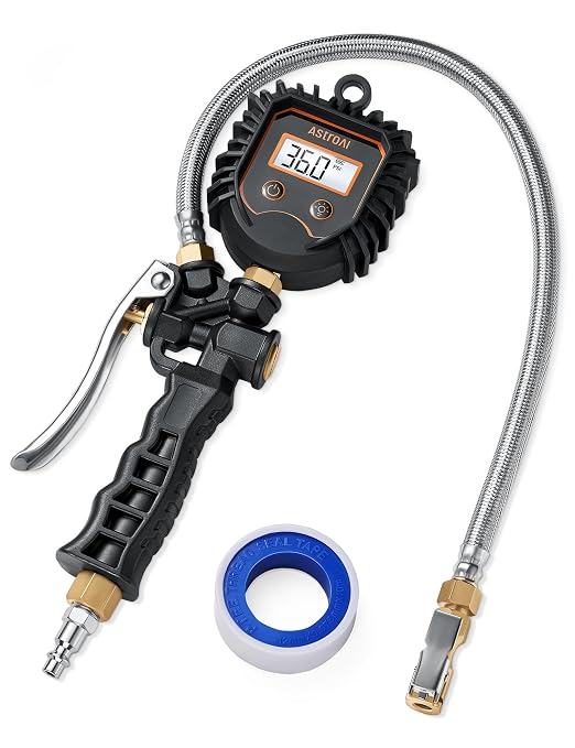 AstroAI Digital Tire Pressure Gauge, Heavy Duty Tire Inflator Gauge 250PSI Air Chuck Compressor Accessories with Stainless Braided Hose, Rotatable Dial&Quick Connect Coupler for Truck/RV/SUV