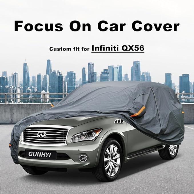 GUNHYI Premium Car Cover Custom Fit Infiniti QX56, 16 Layers Heavy Duty Car Cover Waterproof All Weather with Zipper Door for Sun Rain Snow Dust Uv Protection