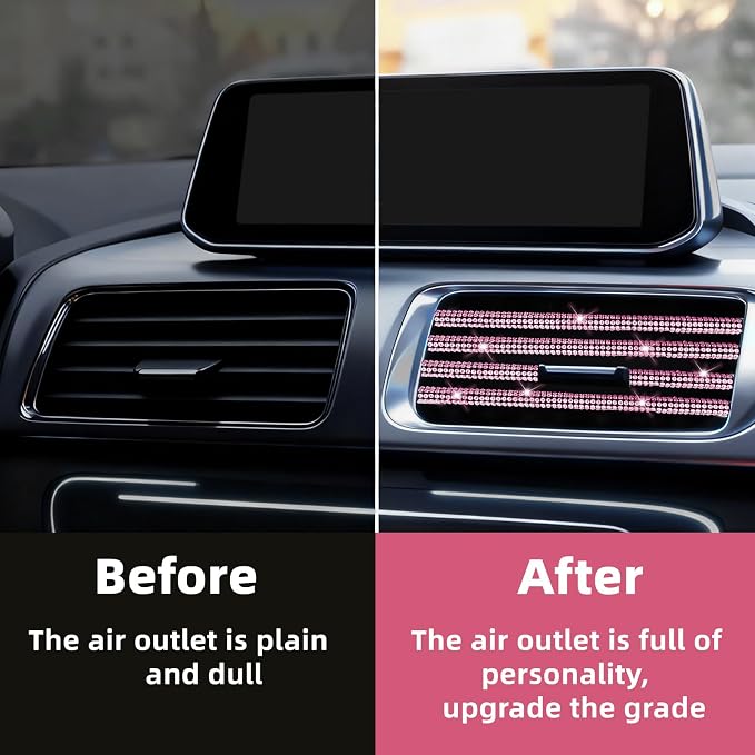 NBTEPEM Bling Car Air Conditioner Decoration Strip for Vent Outlet, 10 PCS Universal Rhinestone Car Vent Outlet Trim Decorations, Bling Interior Accessories for Women and Girls (Pink)