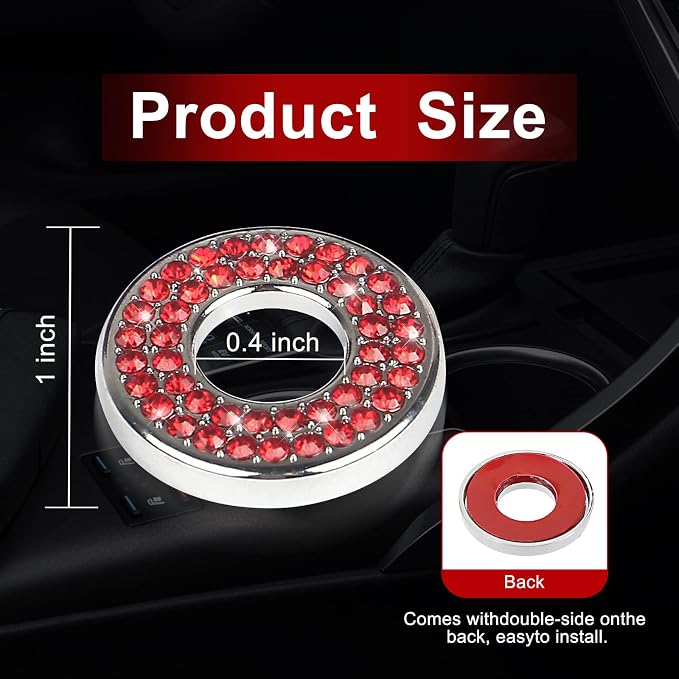 4 Pack Bling Car Inner Door Lock Covers, Rhinestones Pull Rod Bolt Decoration Stickers, Auto Universal Sparkly Door Bolt Cap, Compatible with Mercedes-Benz A/B/C/D/E Class (Red)
