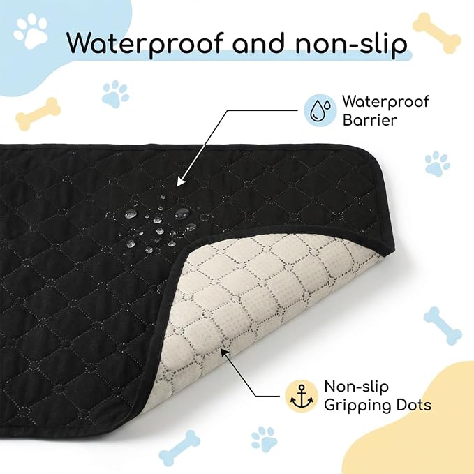 2 PCS Waterproof Chair Pads for Incontinence, Non-Slip Absorbent Wheelchair Seat Protector 19.69" × 15.75" Washable Seat Covers Black Reusable Chair Protector for Bed Wheelchair Seniors Adult