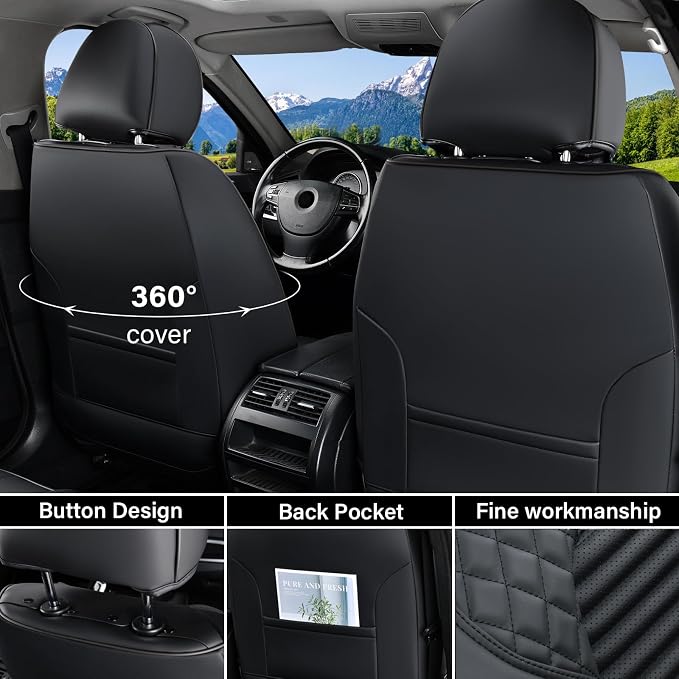 Coverado Front Seat Covers, Leather Car Seat Covers, Black Seat Covers for Cars, Car Seat Protector Cushions Universal Fit for Most Cars & SUV Trucks(Red)