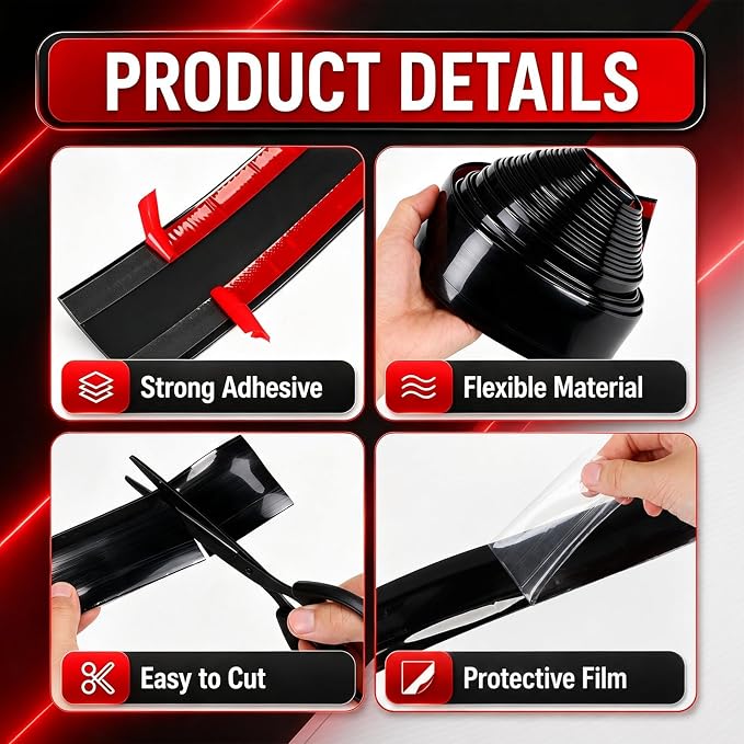 Pangda Glossy Black Body Side Molding Trim 2 Inch Wide Universal Car Bumper Door Edge Protector 20 Feet Self Adhesive Automotive Guard for Trucks SUVs Marine Crafts and DIY Home Furniture