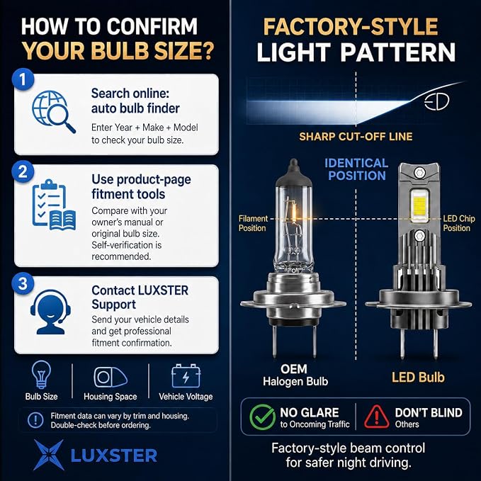 LUXSTER 9012 HIR2 TrueFit X Pro High Performance LED Bulbs 6000K (2 Pack) | 1:1 Mini Size, 12-Core Chip, 10X Brighter Than Halogen, Compact Cooling, Off-Road Headlight, Fog Use,Plug-and-Play Fit,